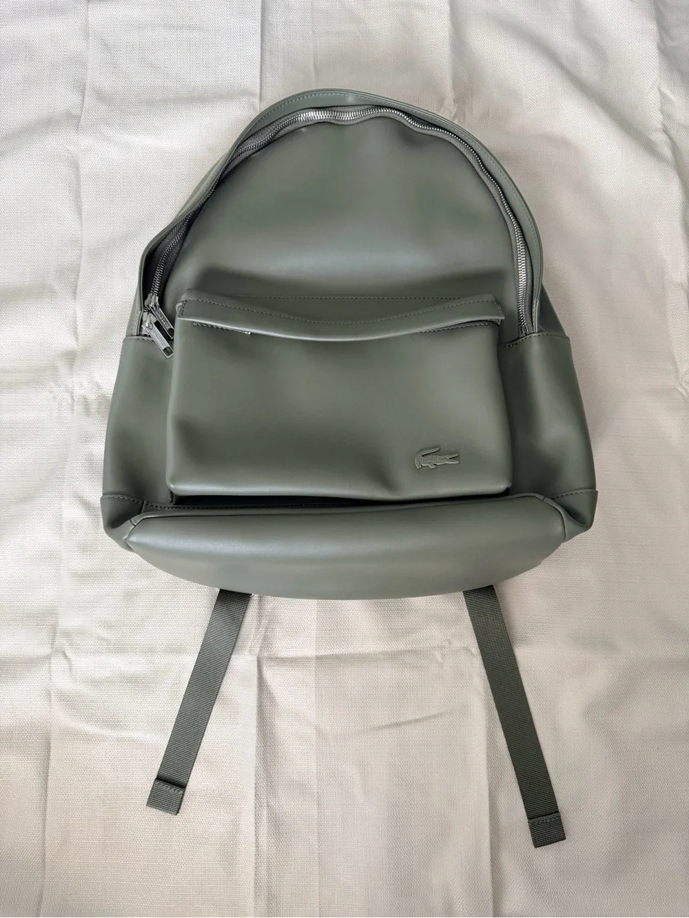 Lacoste Men's Khaki Green Smooth Leather Backpack